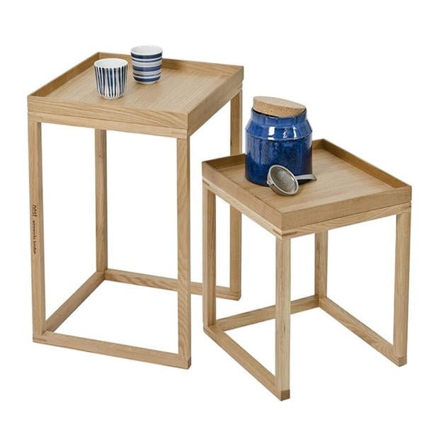 Minimalist wooden nesting side tables with tray tops