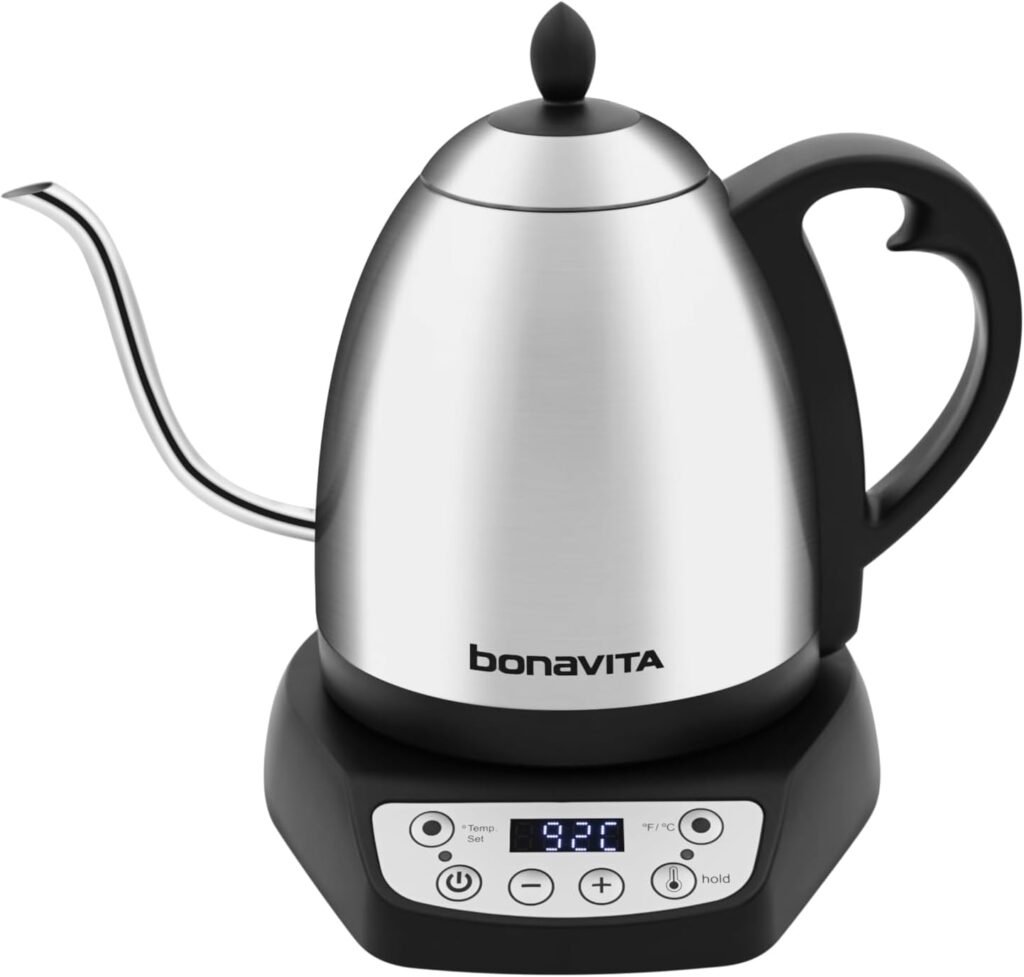 Stainless steel gooseneck kettle with digital temperature control base