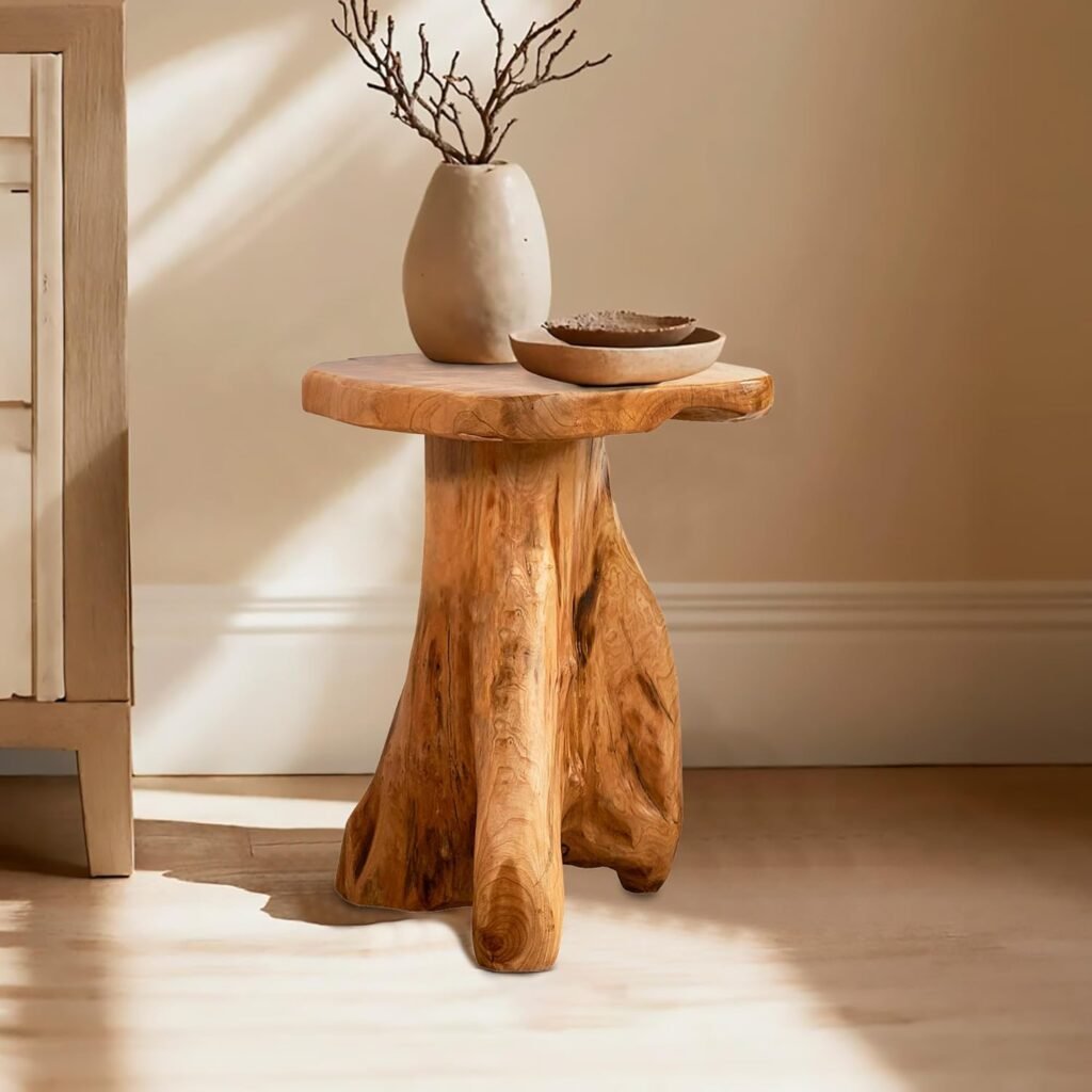 Cedar root live edge side table in natural wood