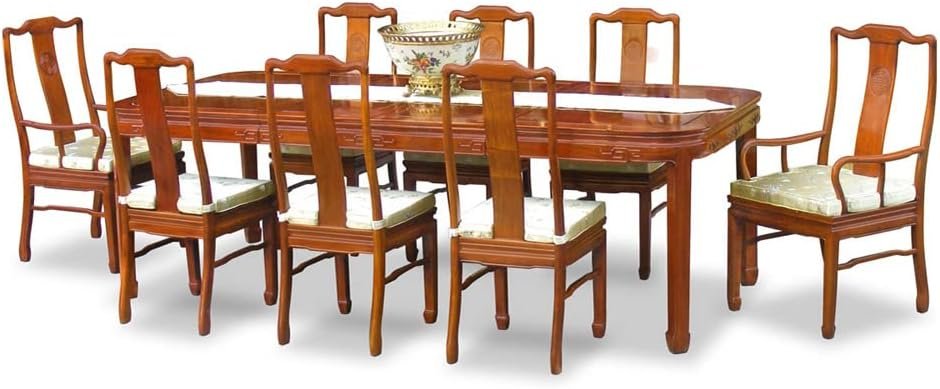 Rosewood dining table with matching high-back chairs