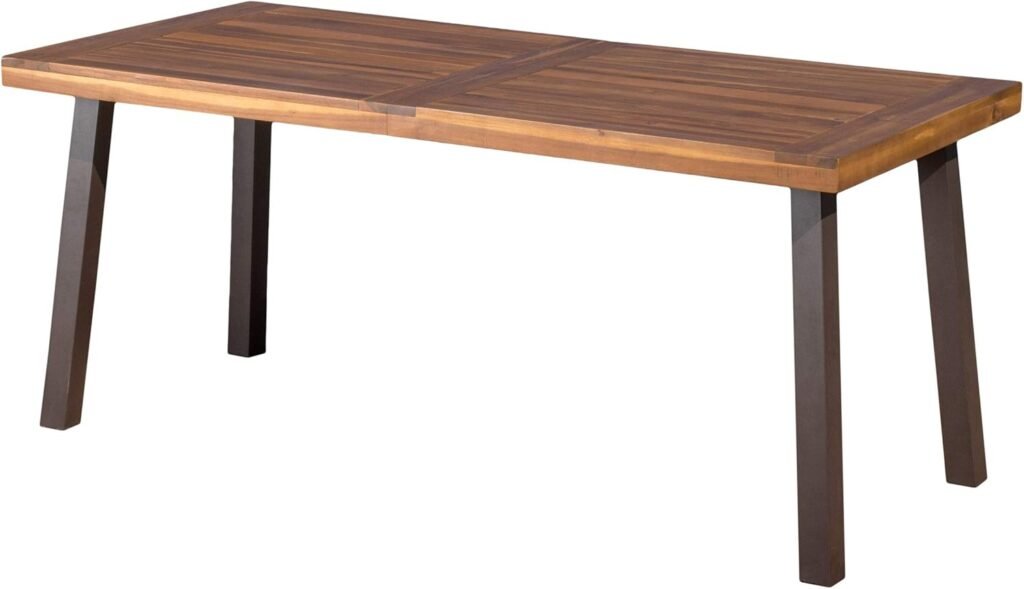 Acacia wood dining table with modern legs and smooth finish
