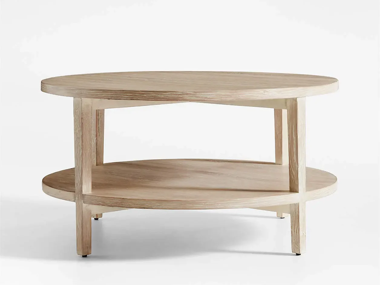 Clairemont Natural Oak Wood 36inc Round Coffee Table with Shelf