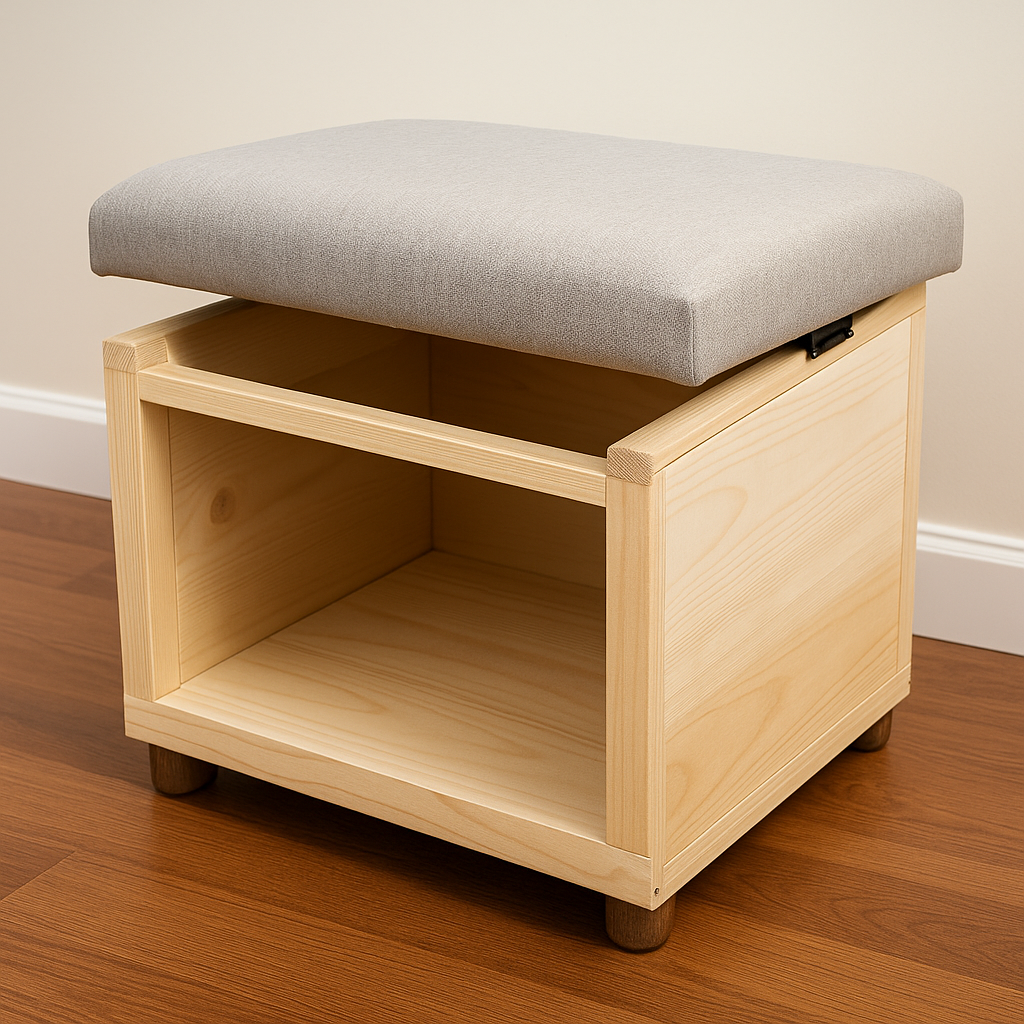 DIY ottoman bench with upholstered cushion and built-in storage