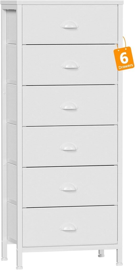 Tall, narrow white MDF dresser with minimalist handles