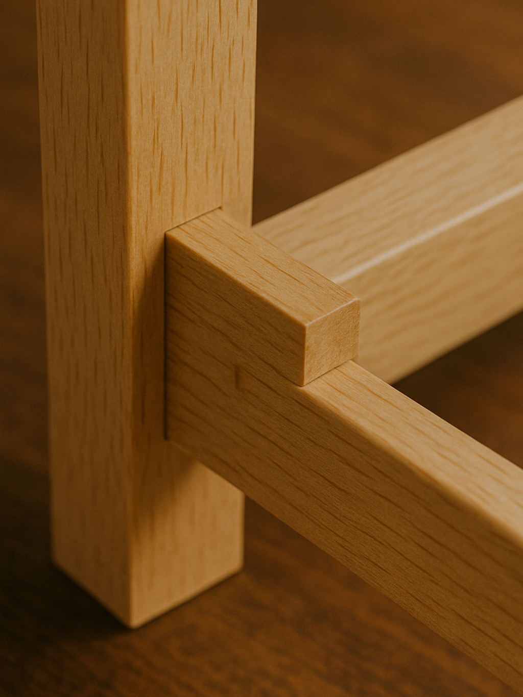 Traditional mortise and tenon joint on wooden frame