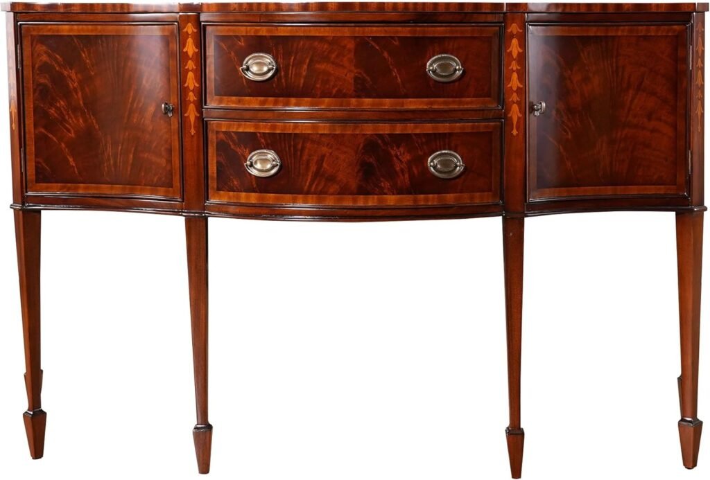 Mahogany serpentine sideboard with curved front and tapered legs