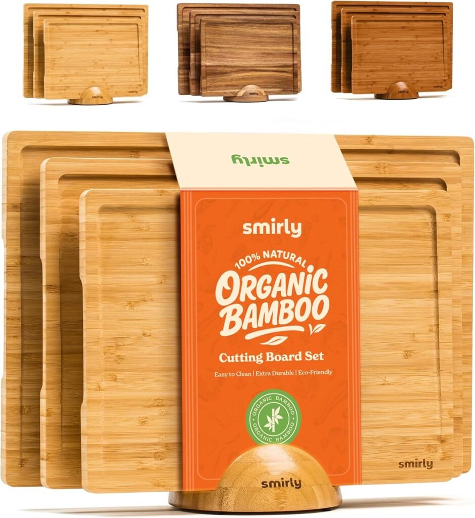 Set of wood cutting boards in various sizes and shades