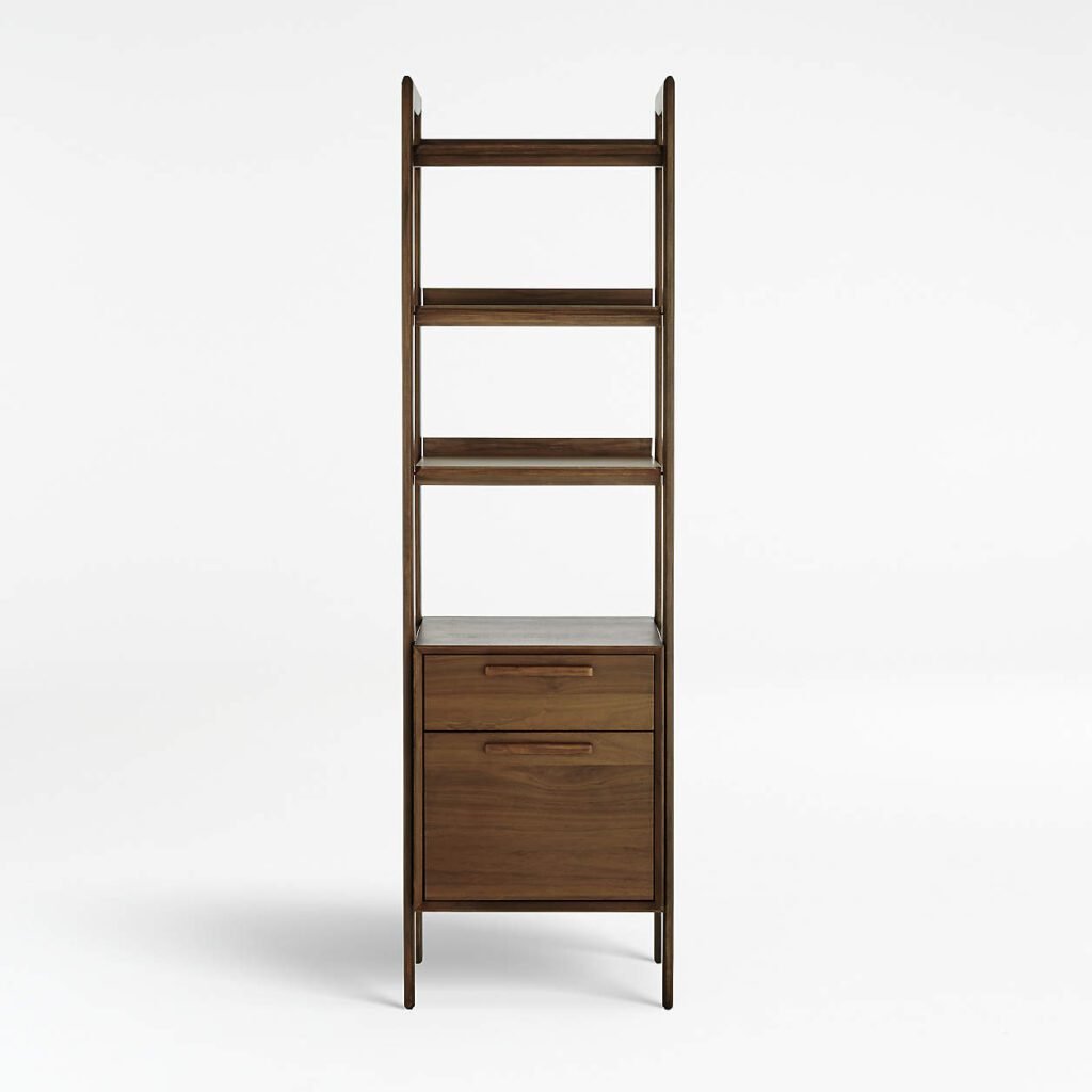 A sleek, vertical ladder-style bookshelf ideal for compact living areas or home offices.