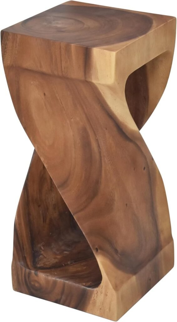 Sculpted solid wood accent table with twisting base
