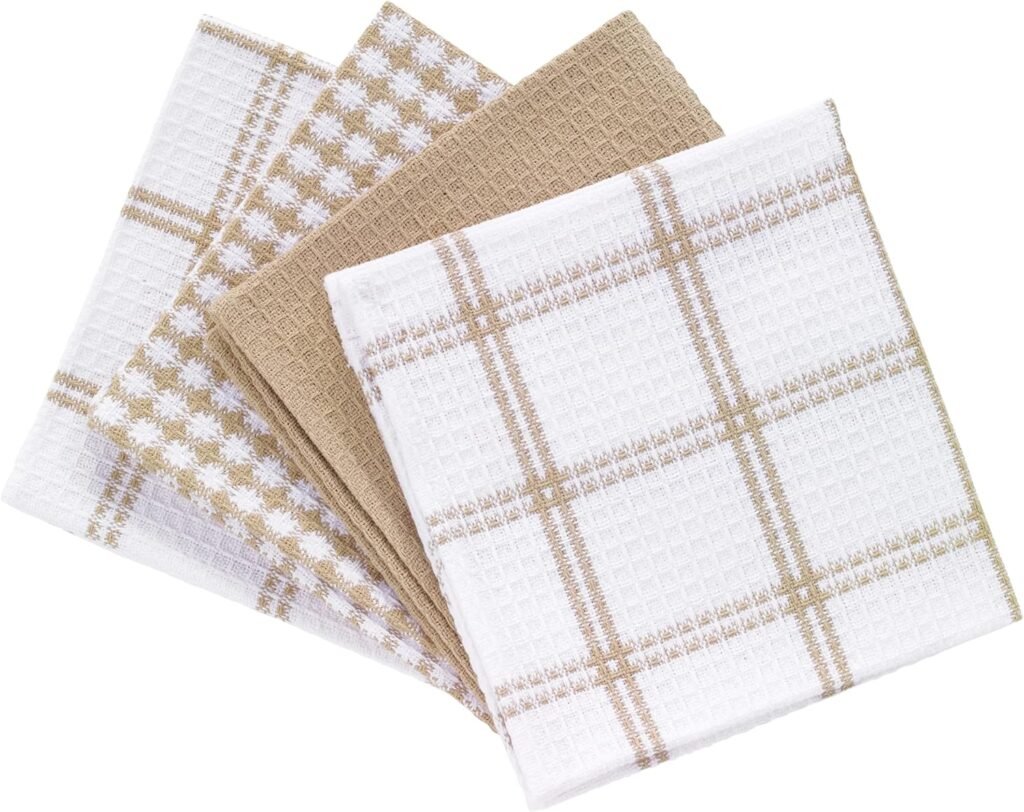 Set of waffle-patterned dish towels in neutral colors