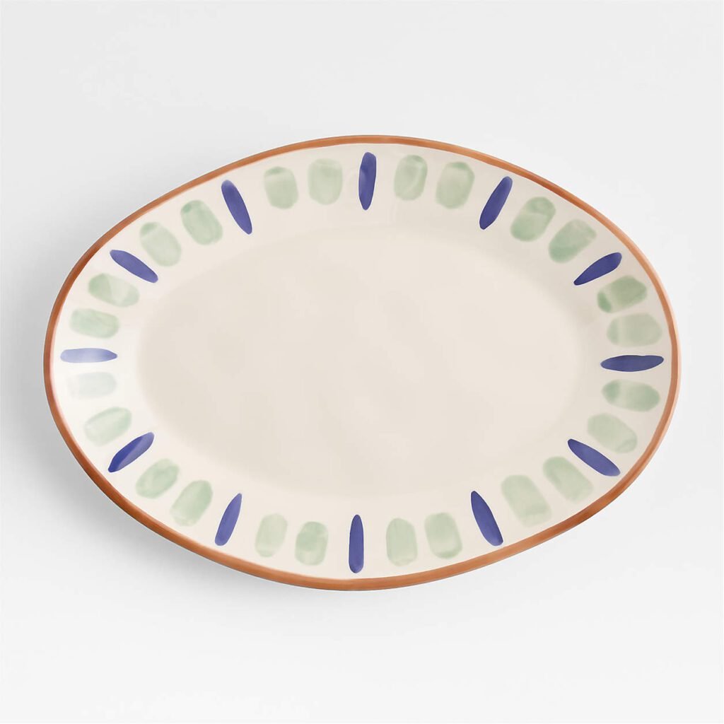 Oval outdoor platter with colorful abstract pattern