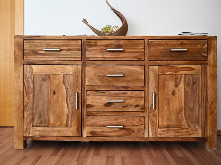 Wooden cabinet with drawers and doors in a rustic finish
