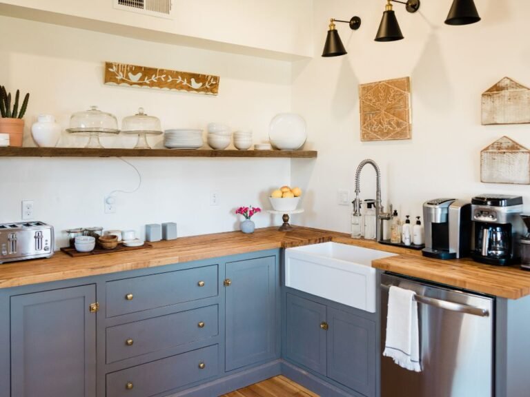 Farmhouse-style kitchen with a coffee prep station