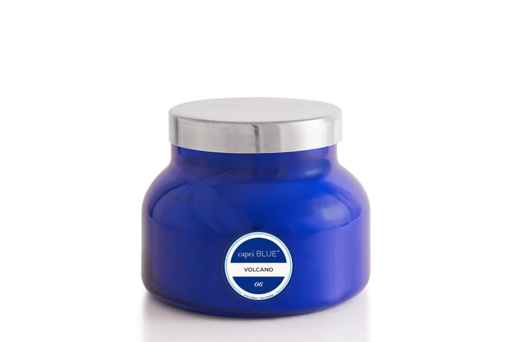 Blue candle jar with silver lid