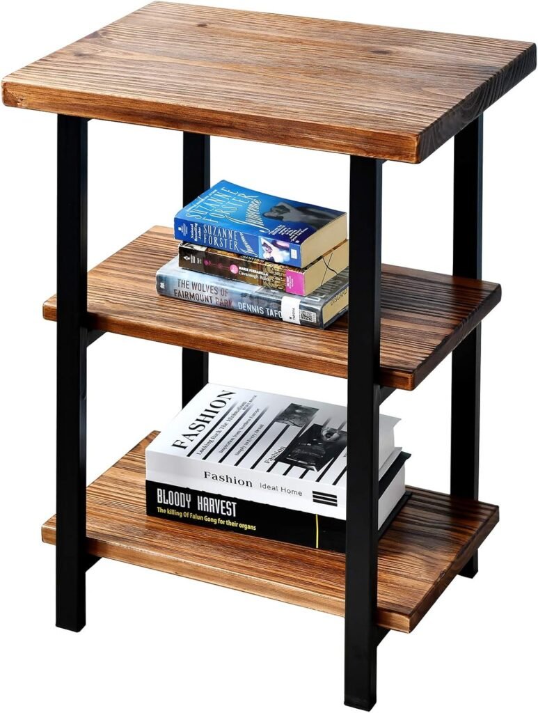 Rustic 3-tier end table made from solid pine wood