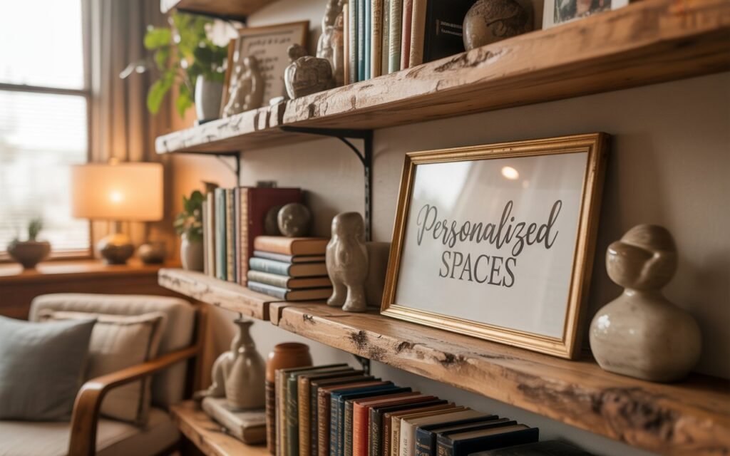 Cozy living room with DIY decor and shelf styling