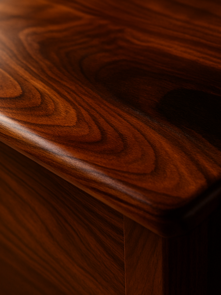 Close-up of high-end hardwood with rich grain patterns