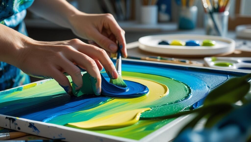 Low-VOC Paints for DIY Home Projects Hand painting with low-VOC paints for a sustainable and healthy indoor environment.