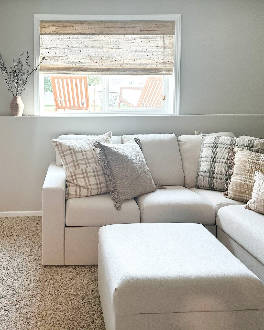 Living room styled with eco-friendly bamboo blinds